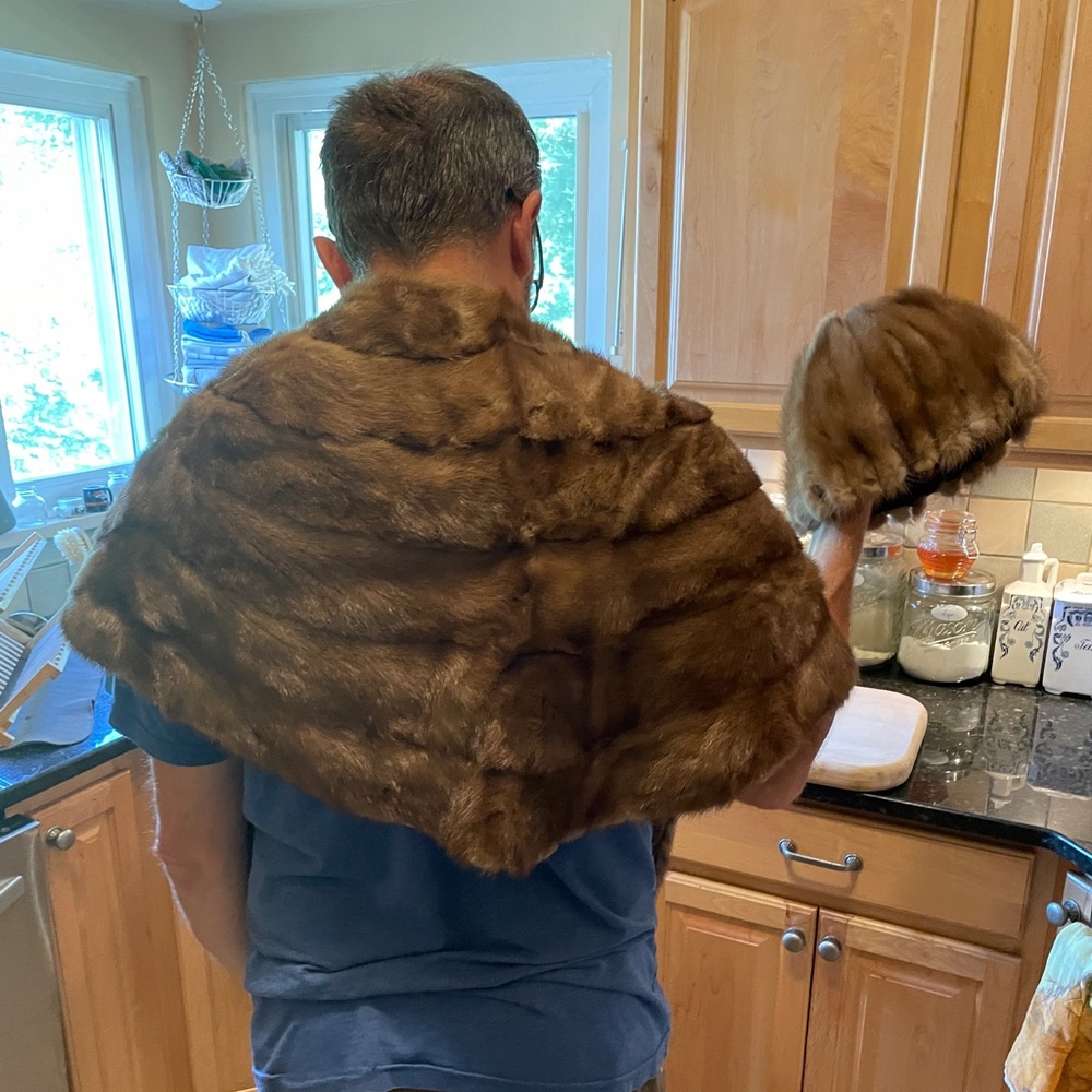 Real Mink Fur Shawl and Hat